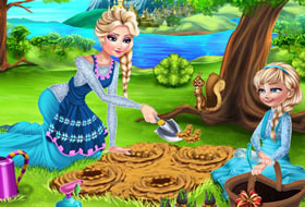 Elsa et sa fille jardinent