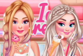 Elsa et Barbie mangent une glace