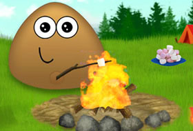 Pou apprend à allumer un feu de camp